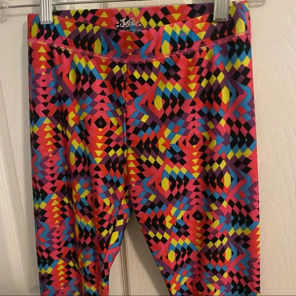 Justice Girls’ Size 10 Bright Retro 80s Leggings Multicolor Pink Yellow Black
